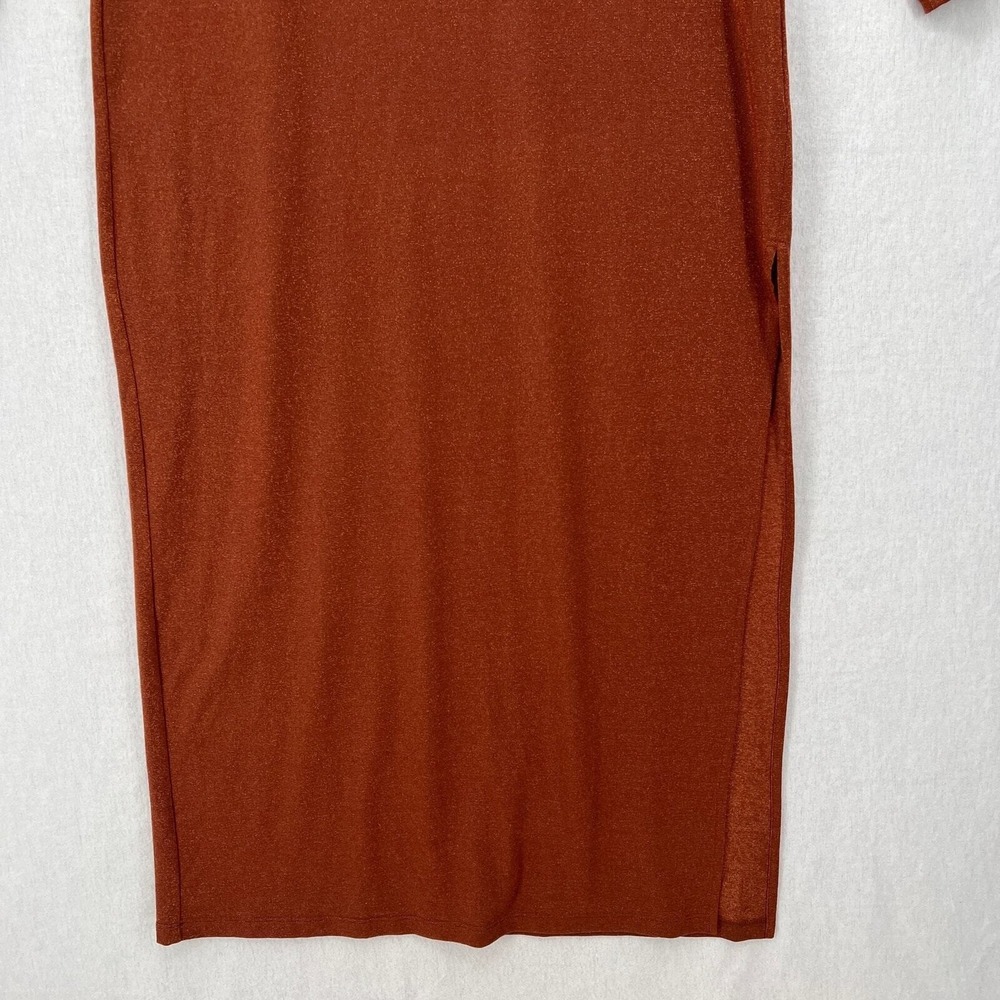 ENZA COSTA Lurex Jersey Split Maxi Dress Small Copper Sparkle Long Sleeve Retro - Picture 8 of 16